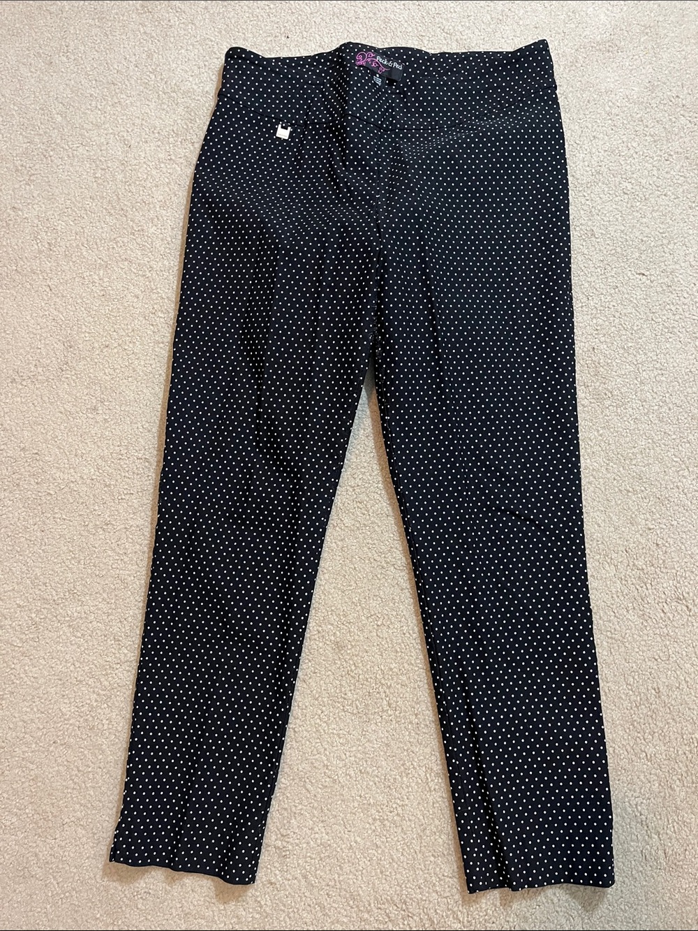 Peck & Peck Size 16 Black Polka Dot Pull-On Ankle Pants